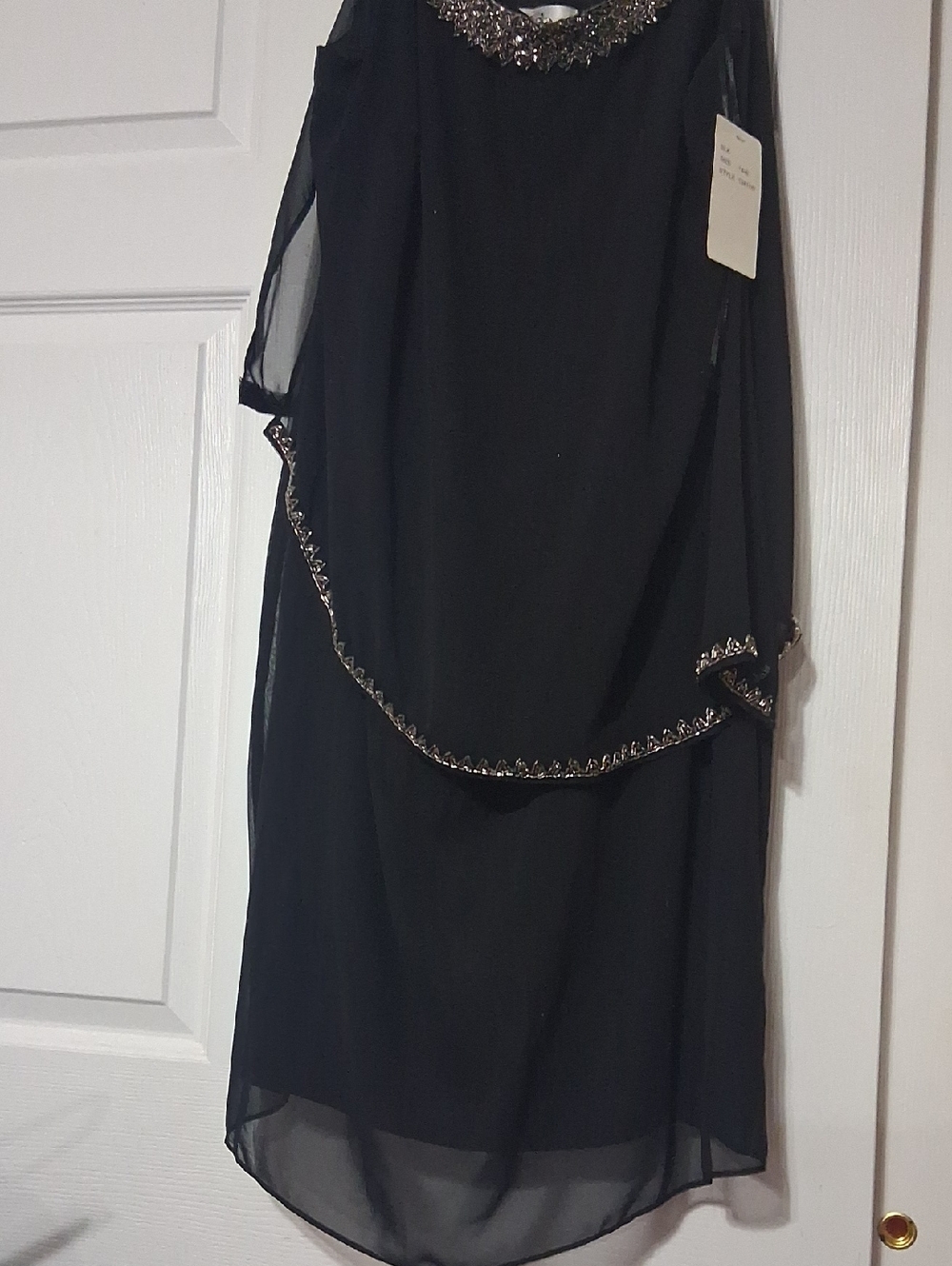 SD Collection Black Midi Dress with Metallic Beaded Trim SZ 14W $24.